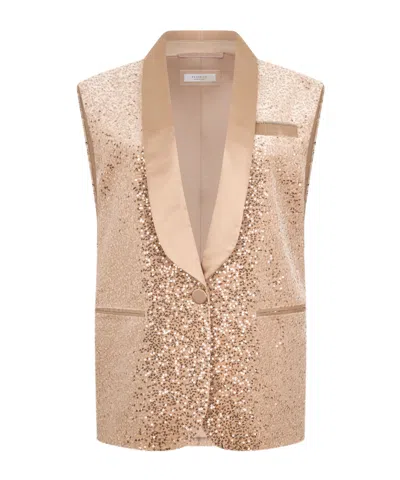 Peserico Sequin-embellished Sleeveless Blazer In Gold