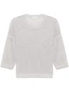 Peserico Crewneck Open-stitch Tricot Sweater In Grey