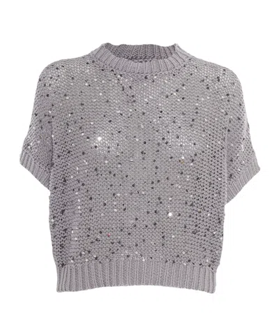 Peserico Sequin-embellished T-shirt In Gray