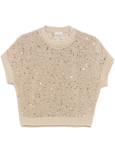 Peserico Sequin-embellished T-shirt In Nude