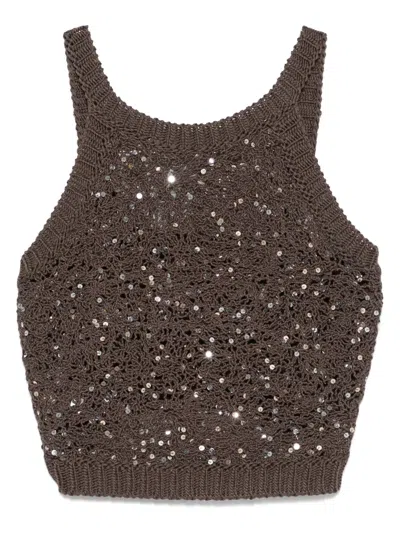 Peserico Sequin-embellished Tank Top In Brown