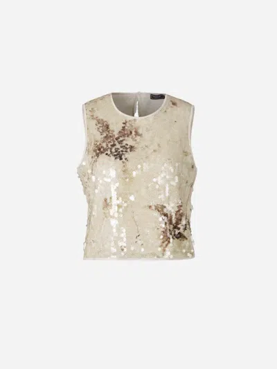Peserico Sequin Embellished Top In Beige