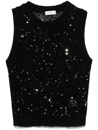 Peserico Sequined Cropped Knitted Top In Black