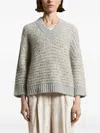 Peserico Sequin-embellished V-neck Sweater In Gray