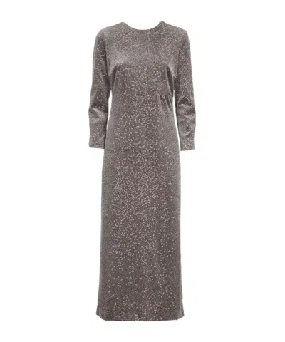 Peserico Sequin-embellished Velvet Midi Dress In Gray