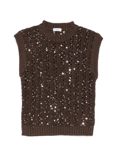 Peserico Sequin-embellished Vest In Brown