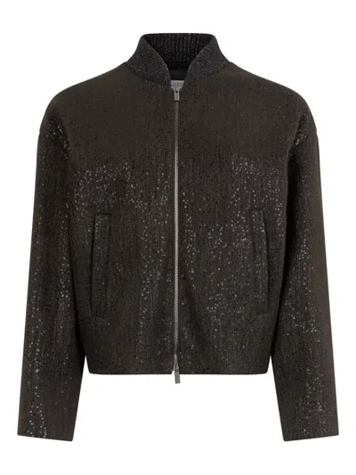 Peserico Sequin-embellished Zip Jacket In Green