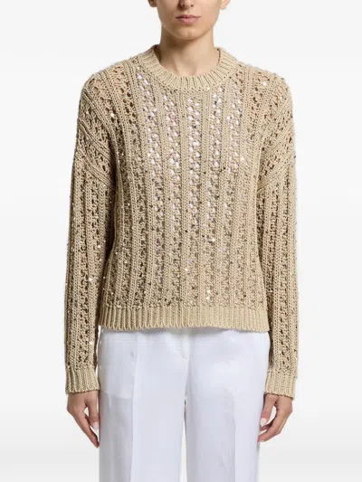 Peserico Sequin-embellishment Round-neck Sweater In Brown