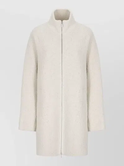 Peserico Sequin Fabric Jacket High Ribbed Collar In White
