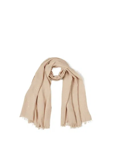 Peserico Cotton Twill Stole With Subtle Sequins And Fringe Edges In Neutral