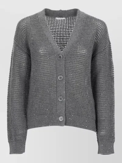 Peserico Sequin Knit V Neck Cardigan Jacket In Gray