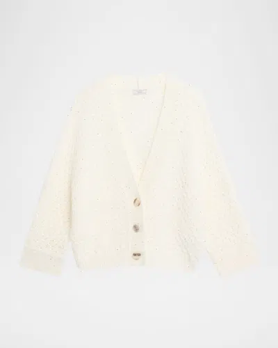 Peserico Sequin Knit Virgin Wool Cardigan In White