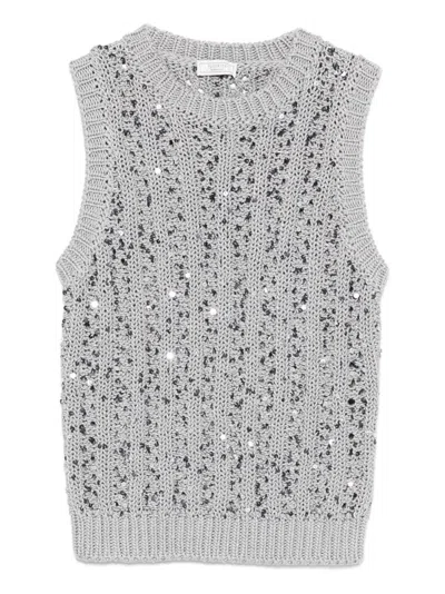 Peserico Sequin Knitwear In Gray
