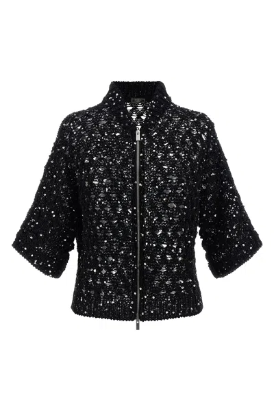 Peserico Sequin Mesh Cardigan Sweaters And Cardigans Black