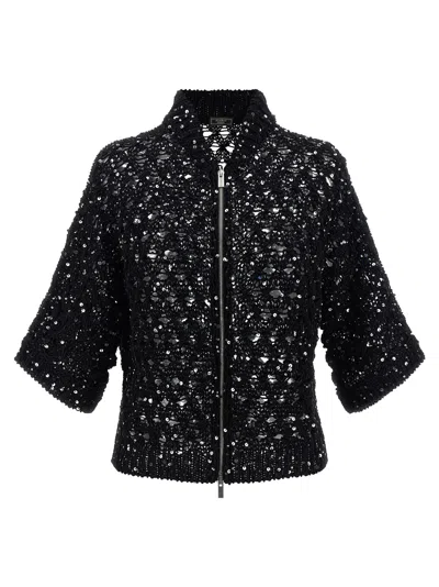 Peserico Sequin Mesh Cardigan In Black