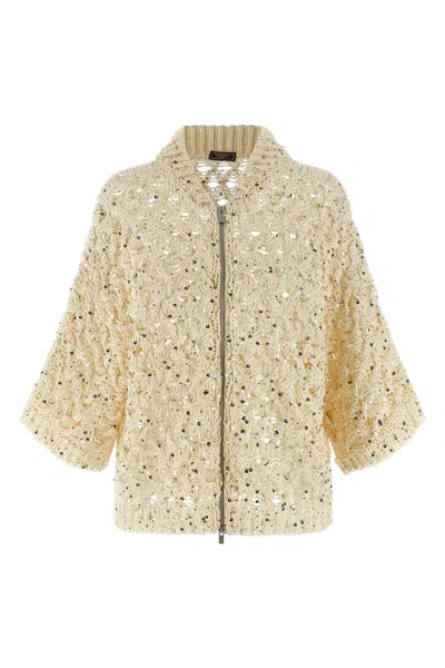 Peserico Sequin Mesh Cardigan Sweaters And Cardigans Beige In Neutral