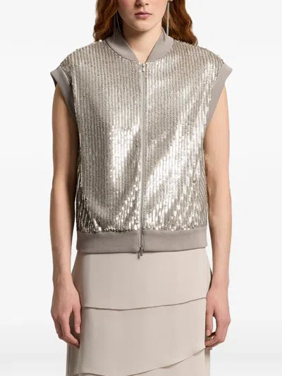 Peserico Sequin Sleveeless Jacket In Gray