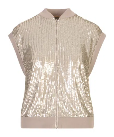 Peserico Sequin Sleveeless Jacket In Neutral