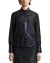Peserico Sequin-embellished Satin-trimmed Shirt In Blue