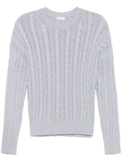 Peserico Sequined Clear Mesh Sweater With Crew Neck In White