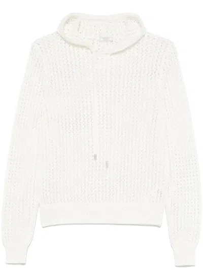 Peserico Sequined Knitted Hoodie In White
