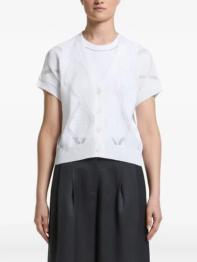 Peserico Sequin-embellished Argyle Cardigan In White