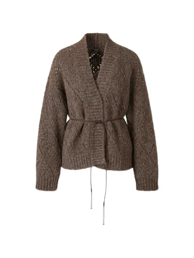 Peserico Sequin-embellished Belted Cardigan In Brown