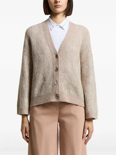 Peserico Alpaca Wool Blend Cardigan With Sequin Yarn In Neutral