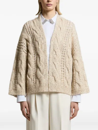 Peserico Sequin-embellished Cable-knit Cardigan In Neutral