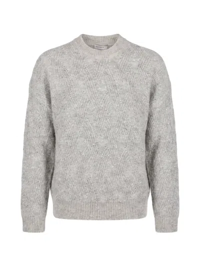 Peserico Sequin-embellished Cable-knit Sweater In Gray