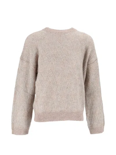 Peserico Sequin-embellished Cable-knit Sweater In Neutral