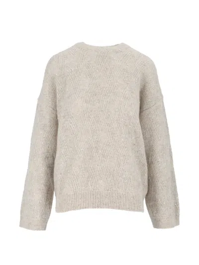 Peserico Sequin-embellished Cable-knit Sweater In Neutral