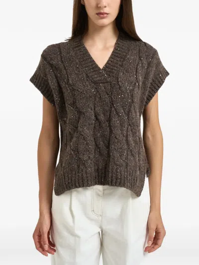 Peserico Sequin-embellished Cable-knit Vest In Animal Print