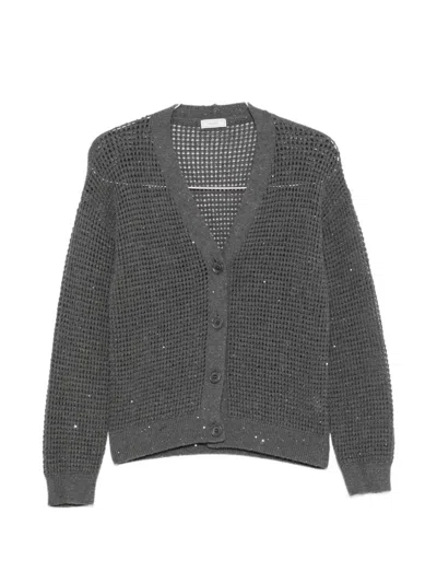 Peserico Sequin-embellished Cardigan In Gray
