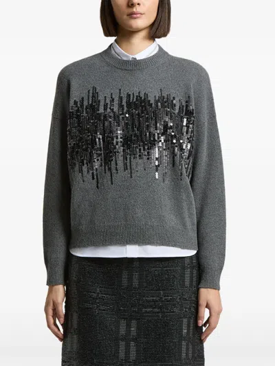 Peserico Sequin-embellished Drop-shoulder Jumper In Gray
