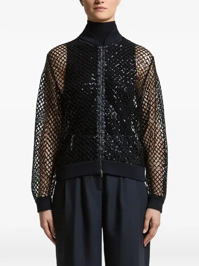 Peserico Sequin-embellished Fishnet Bomber Jacket In Blue