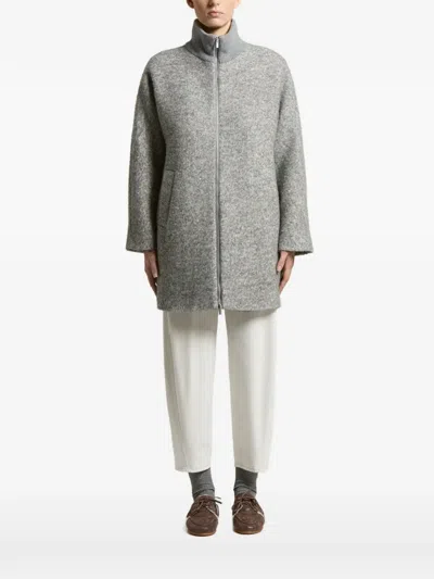 Peserico Sequin-embellished High-neck Coat In Gray