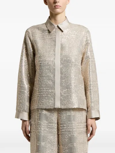 Peserico Sequin-embellished Long-sleeved Shirt In Neutral