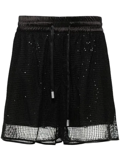 Peserico Sequin-embellished Mesh Shorts In Black