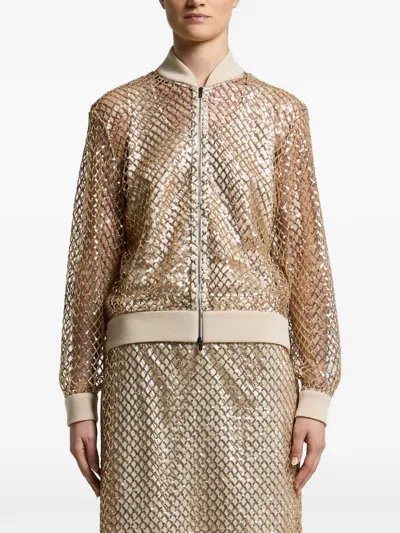 Peserico Sequin-embellished Mesh-knit Jacket In Brown