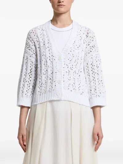 Peserico Sequin-embellished Open-knit Cardigan In White