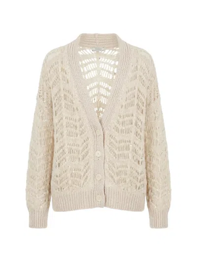 Peserico Sequin-embellished Open-knit Cardigan In Brown