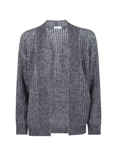 Peserico Sequin-embellished Open-knit Cardigan In Gray