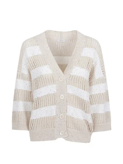 Peserico Sequin-embellished Open-knit Cardigan In Neutral