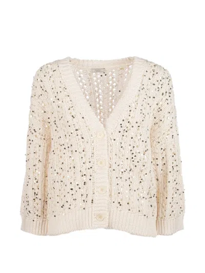 Peserico Sequin-embellished Open-knit Cardigan In Neutral