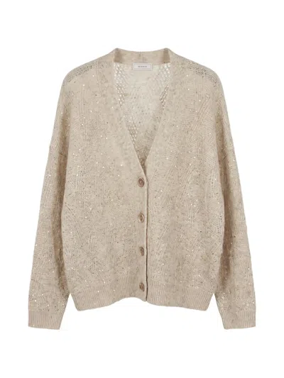 Peserico Sequin-embellished Open-knit Cardigan In Neutral