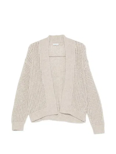 Peserico Sequin-embellished Open-knit Cardigan In Gray