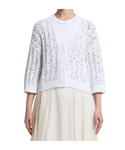 Peserico Sequin-embellished Open-knit Cardigan In White