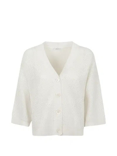 Peserico Sequin-embellished Open-knit Cardigan In White