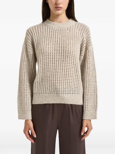 Peserico Sequin-embellished Open-knit Sweater In Gray